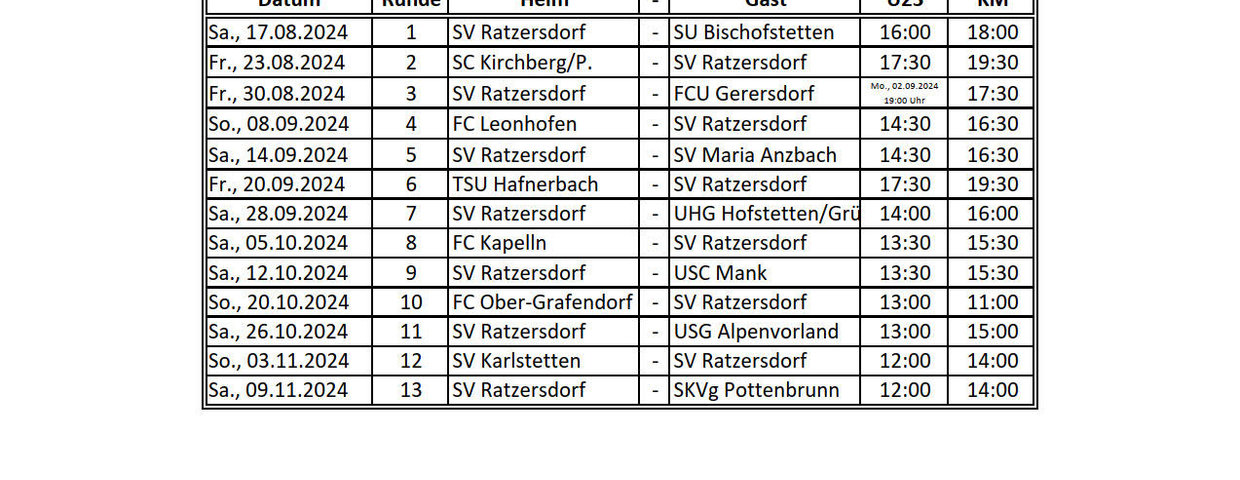 SVR Spielplan Herbst 2024